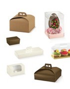Cajas y soportes para productos de pastelería.